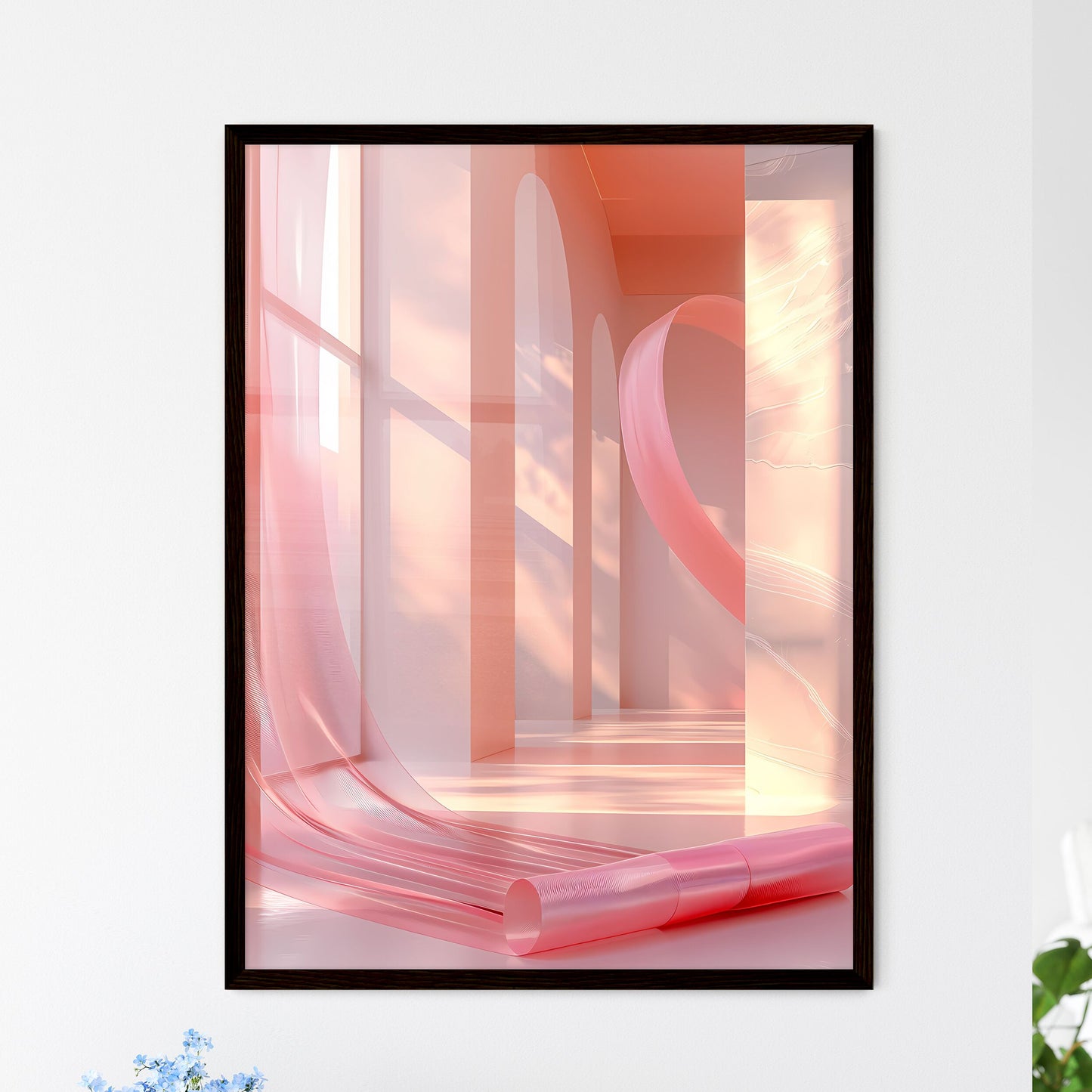 Pink Ribbon on Abstract Canvas - Framed Art Print