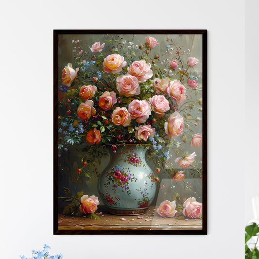 Vibrant Painting of Rustic Bouquet in Antiqu - Framed Art Print