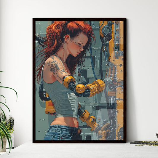 Sci-Fi Muscular Woman with Tattoos, Robotic Arm, Broken Machine, Mechanized Precision, Detailed Painting Default Title