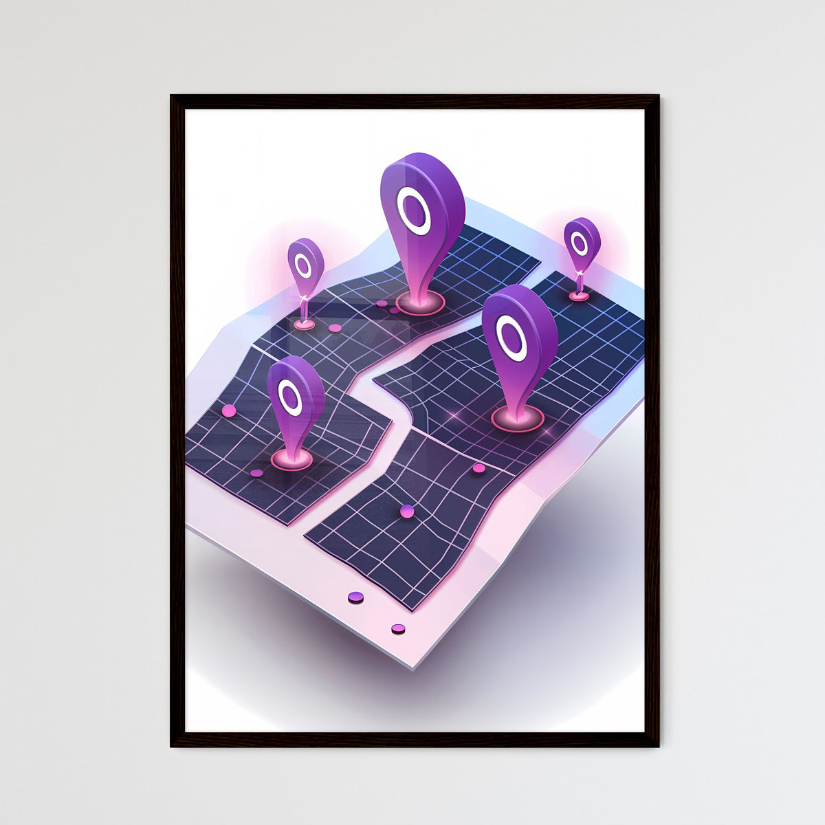 Isometric purple paper map with clip - Framed Art Print – HEBSTREIT