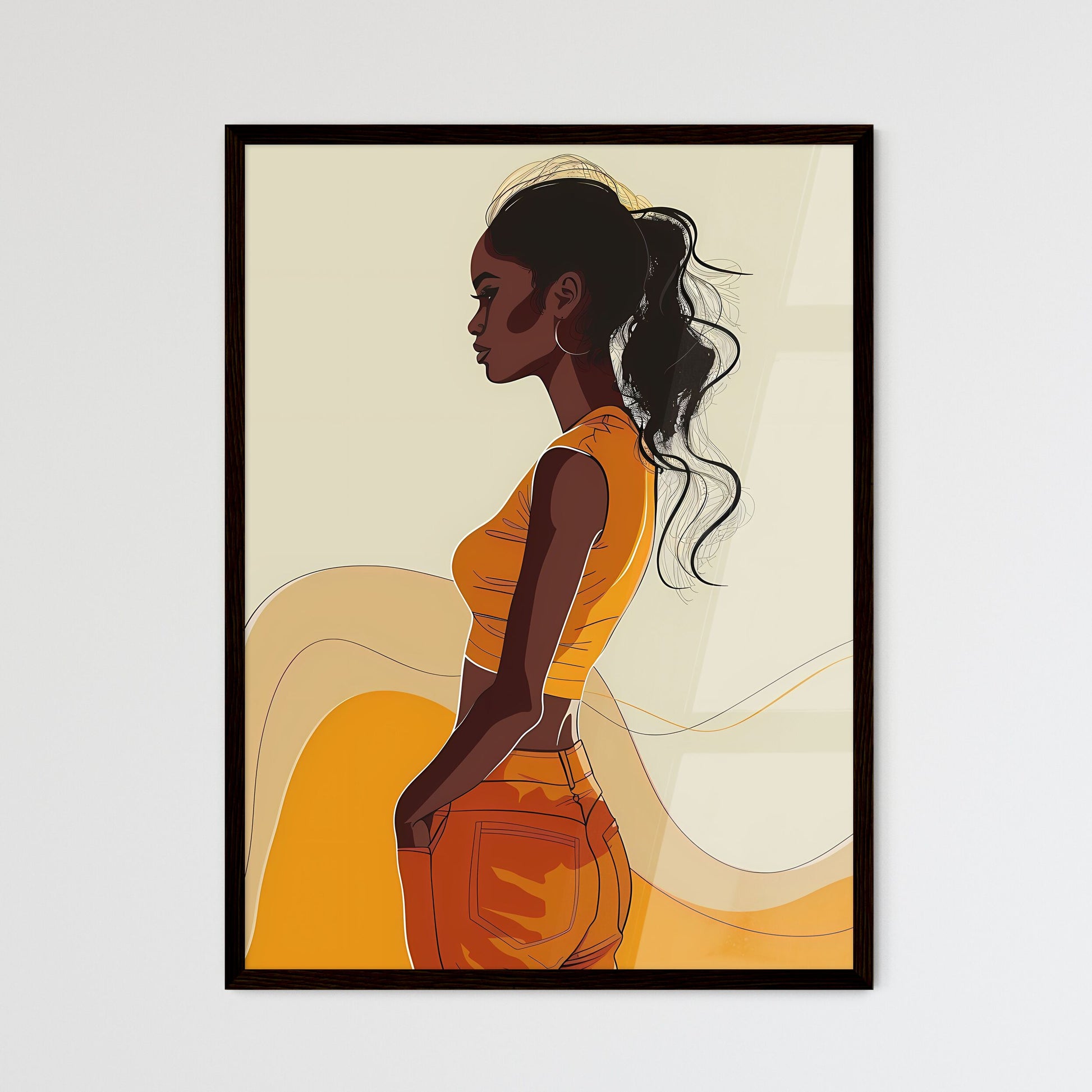 Vibrant Minimalist Line Drawing of an African Woman's Hips: Symbolism of Harmony in Orange on White Default Title