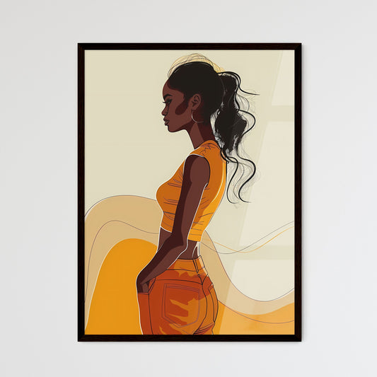 Vibrant Minimalist Line Drawing of an African Woman's Hips: Symbolism of Harmony in Orange on White Default Title