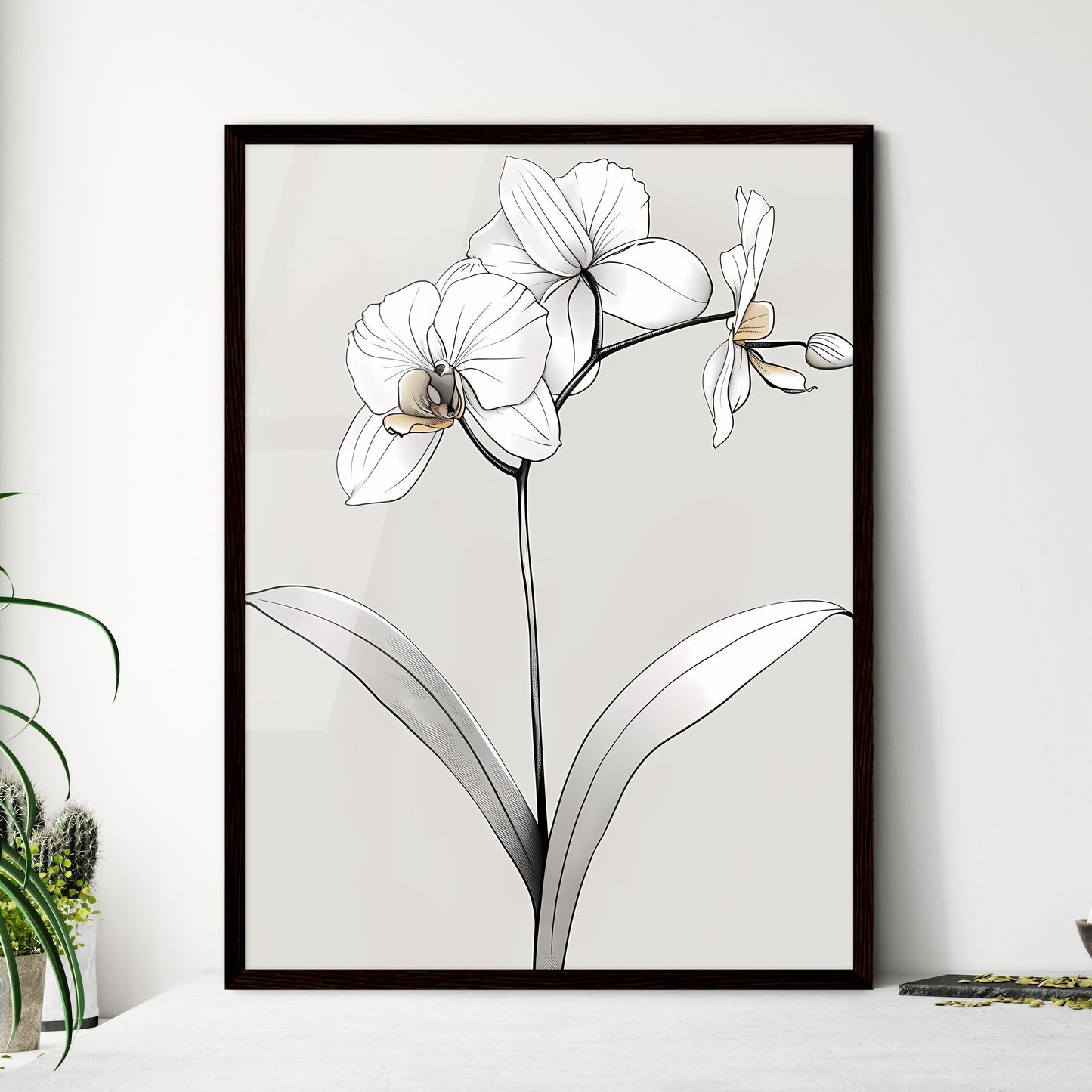 Minimalist Continuous Line Orchid Art - Framed Art Print