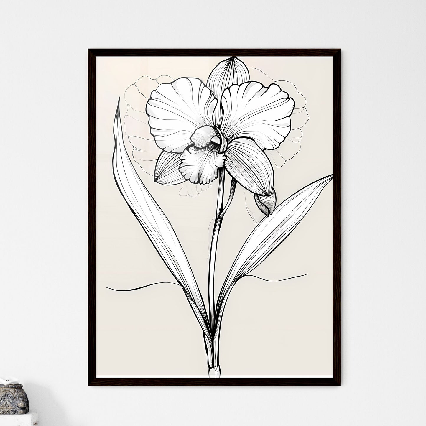 Single Line Orchid Drawing - Elegant Minimal - Framed Art Print