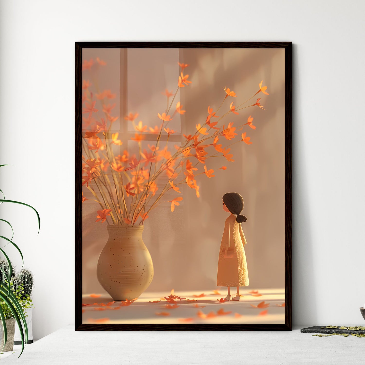 32K UHD minimalist cartoon doll standing nex - Framed Art Print