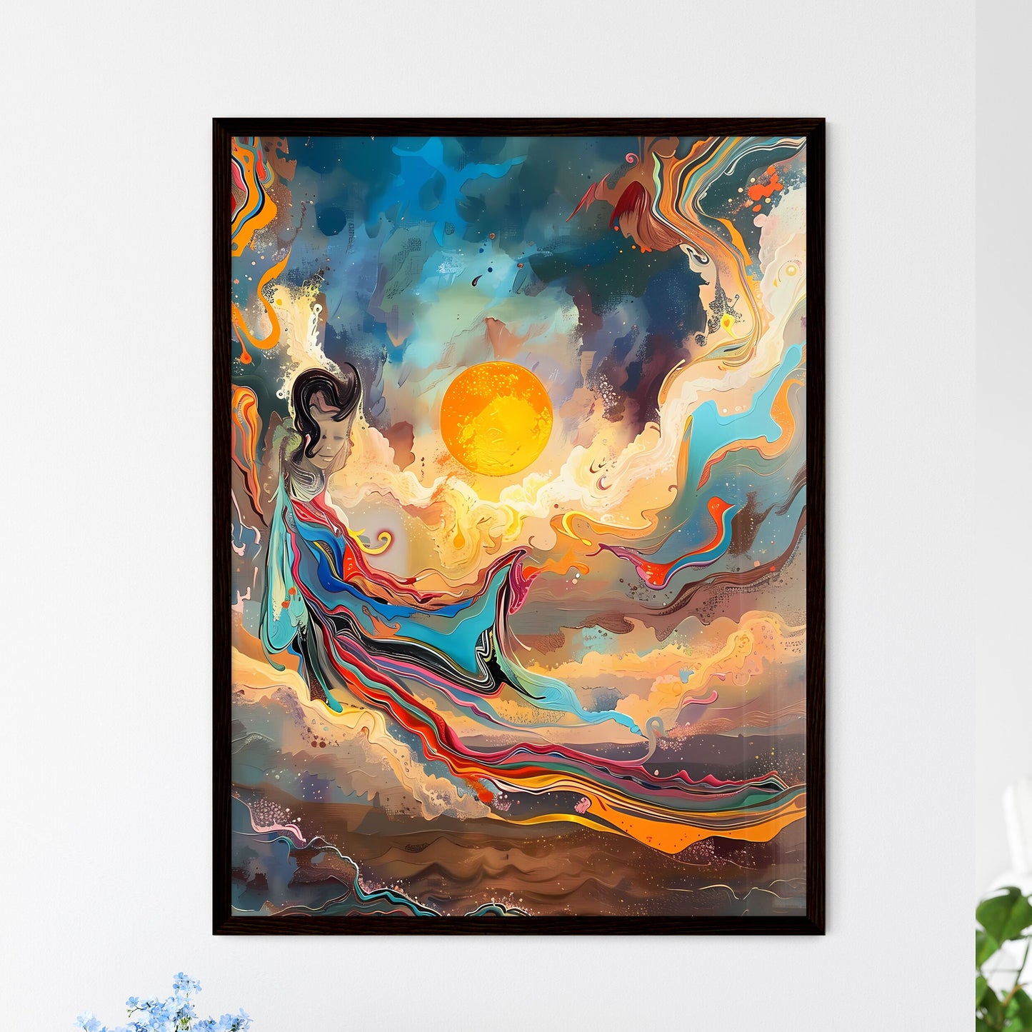 Vibrant Outsider Art Sunrise - Framed Art Print
