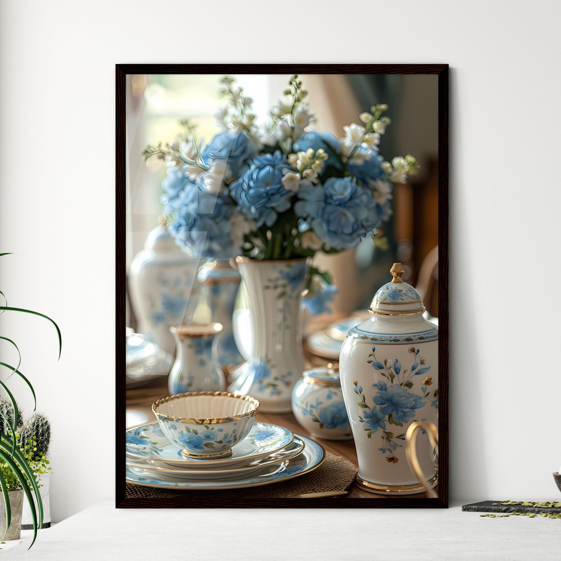 Vibrant Painting of Chinese Blue and White C - Framed Art Print