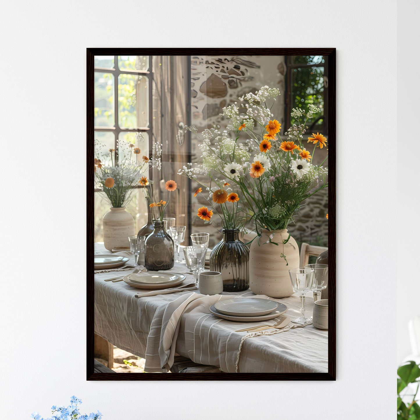 Abstract Art Painting with Vases and Plates  - Framed Art Print