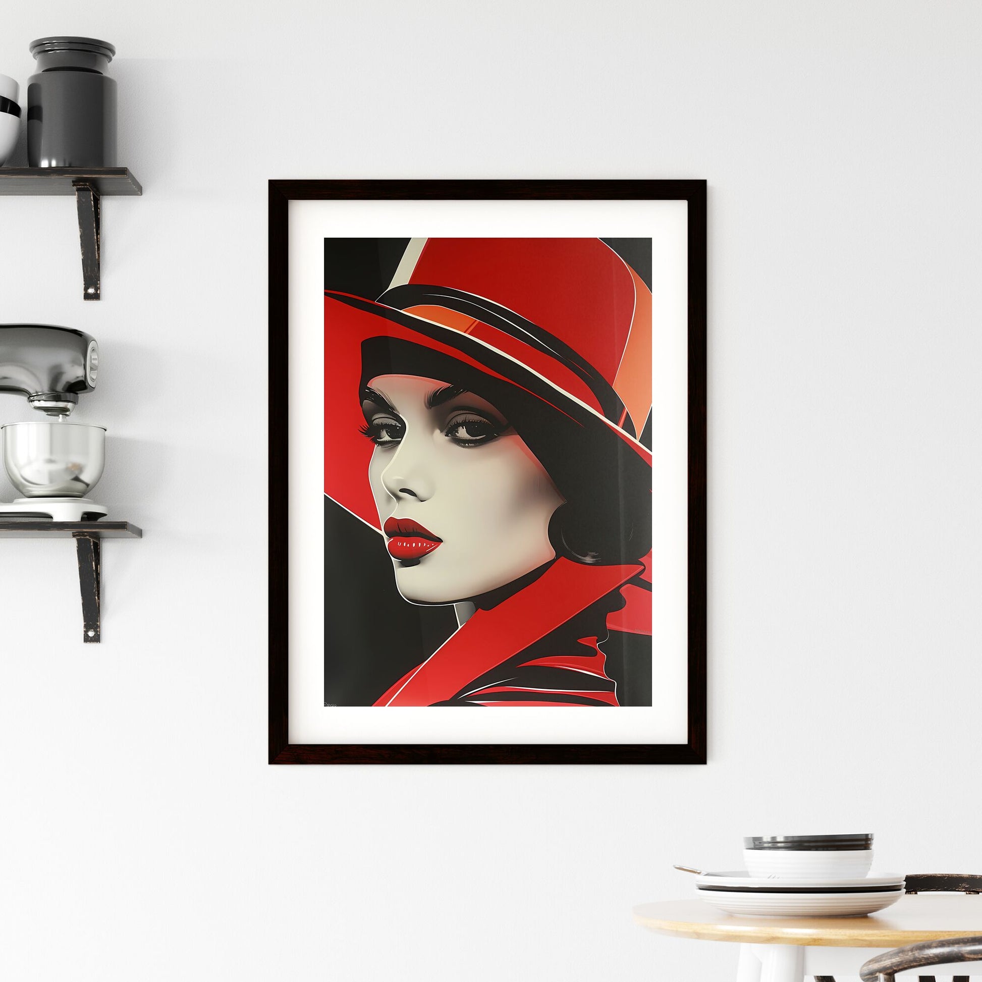 Vibrant Pop Art Silkscreen: Woman in Red Hat, Flags by Frankie Pearce - Captivating and Artistic Portrait. Default Title