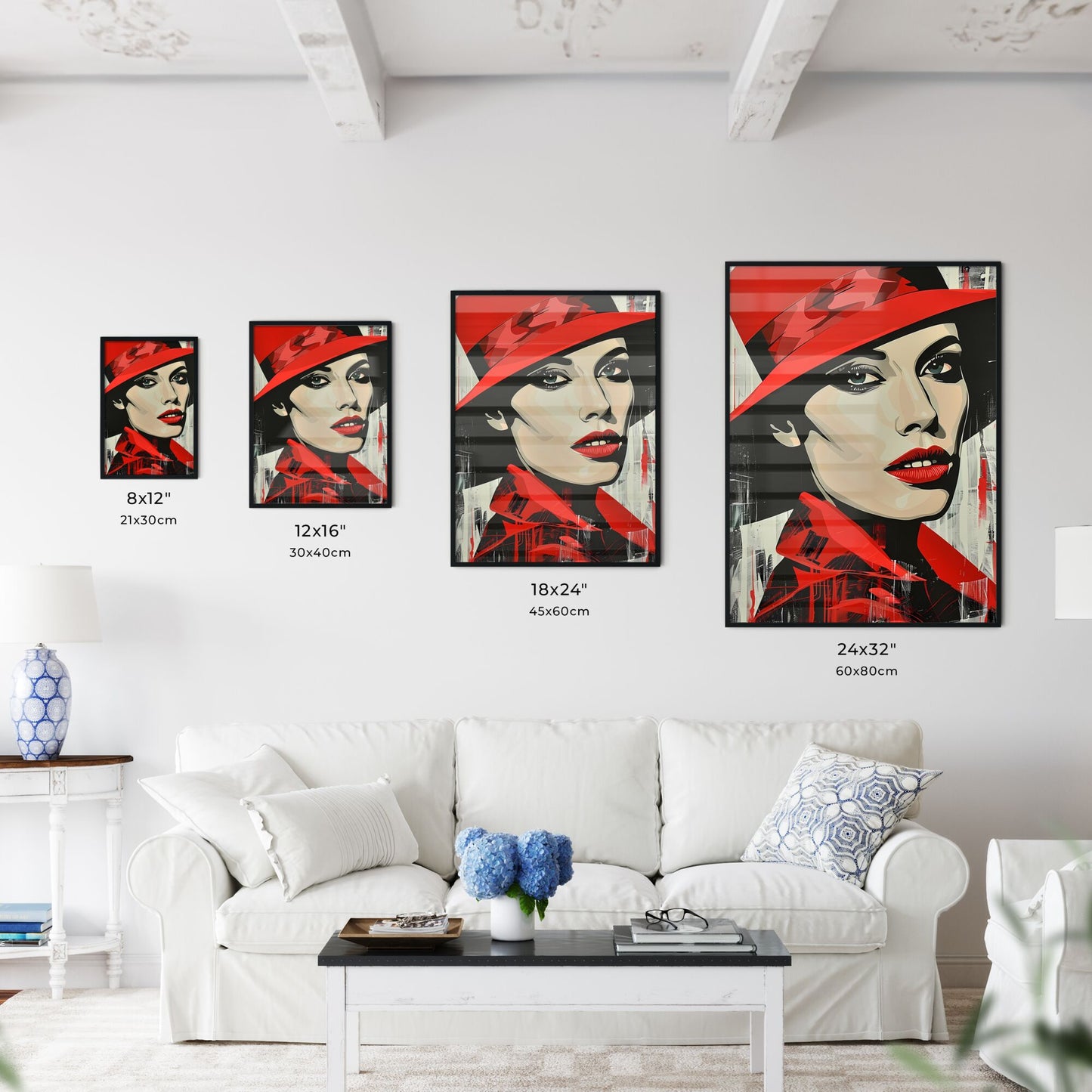 Captivating Pop Art Silkscreen Portrait: Woman in Red Hat & Flags by Frankie Pearce, Vibrant & Artistic Stock Image. Default Title