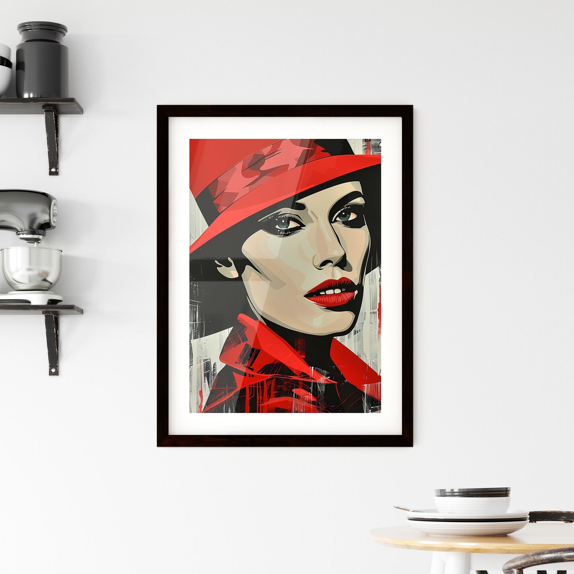 Captivating Pop Art Silkscreen Portrait: Woman in Red Hat & Flags by Frankie Pearce, Vibrant & Artistic Stock Image. Default Title