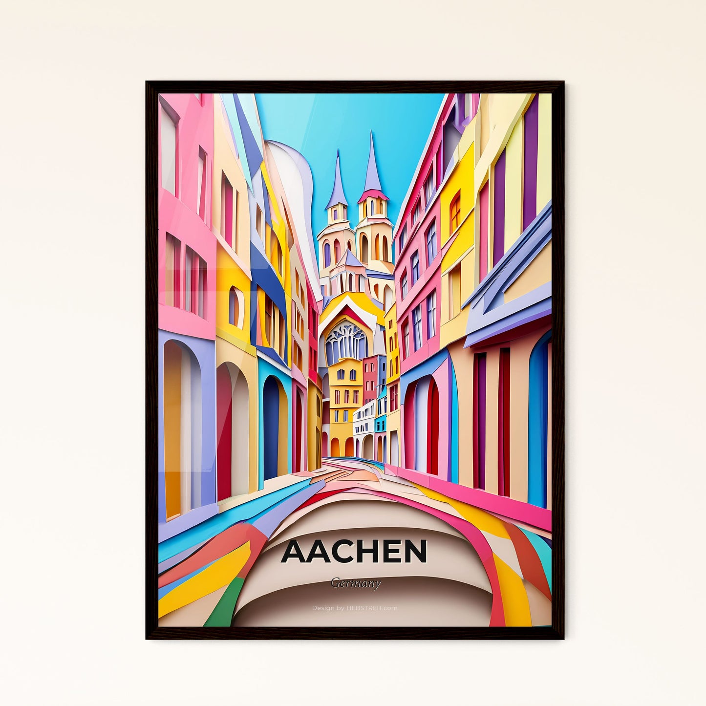 Vivid Aachen, Germany - a colorful city street with a clock tower