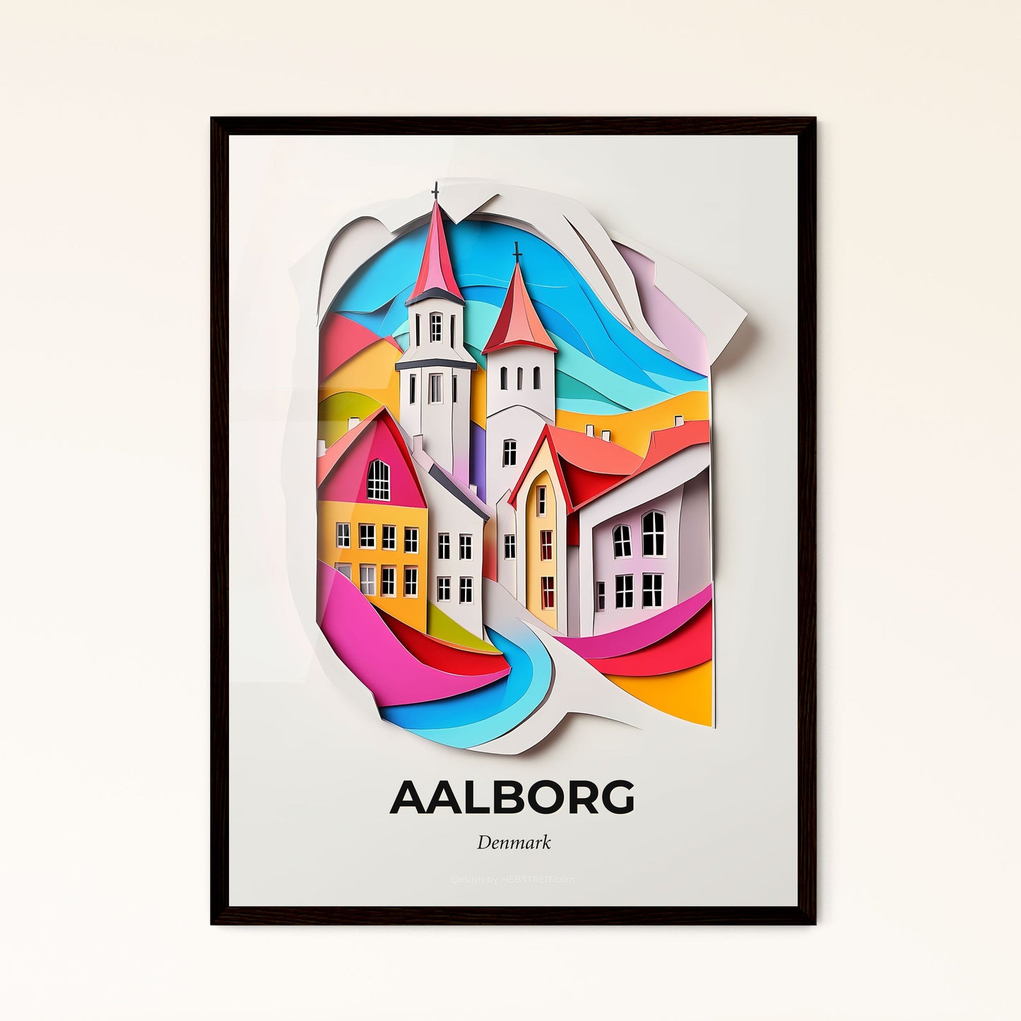 Vivid Aalborg, Denmark - a paper cut of a city with a rainbow colored roof