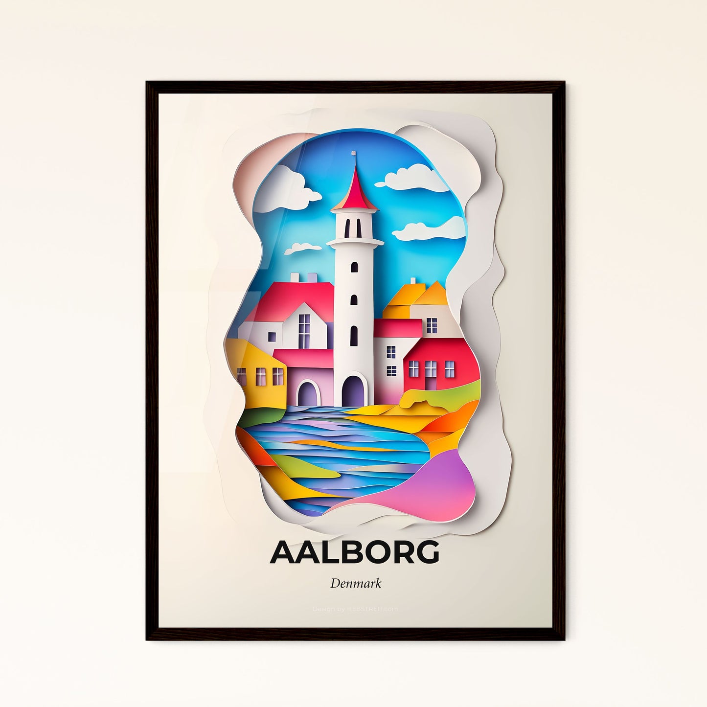 Vivid Aalborg, Denmark - a paper cut of a lighthouse and a house