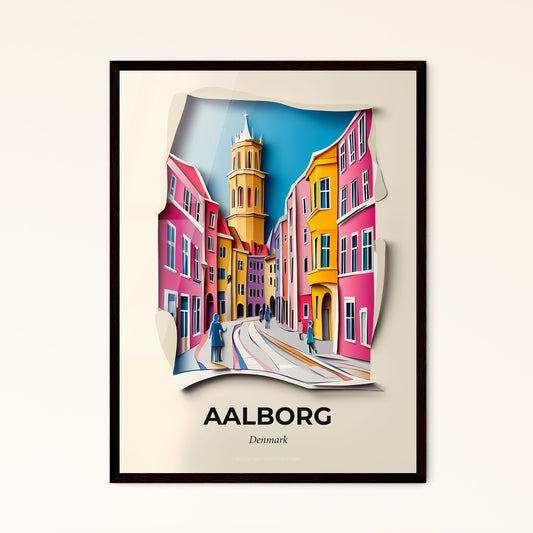 Vivid Aalborg, Denmark - a paper cut of a city street with a clock tower