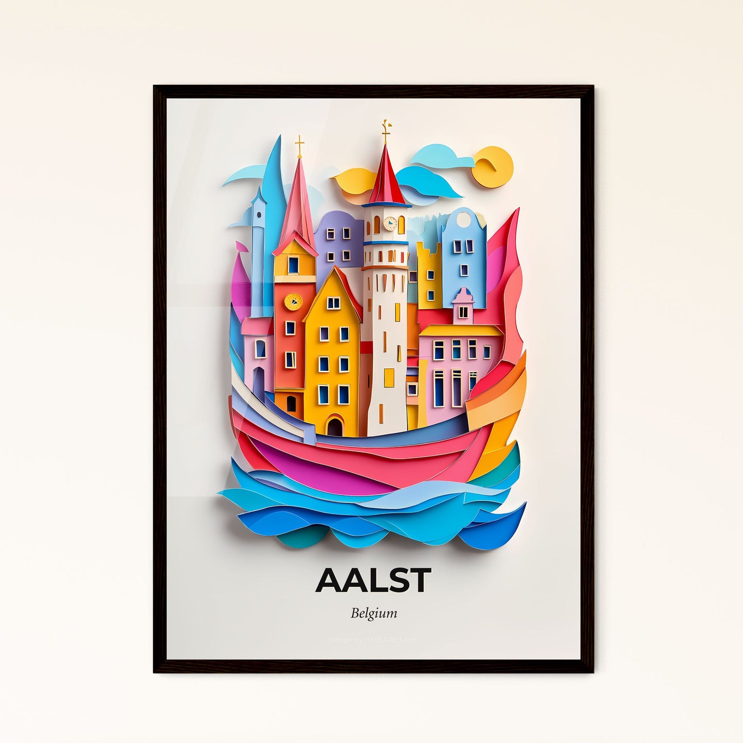 Vivid Aalst , Belgium - a paper cut of a city with a boat