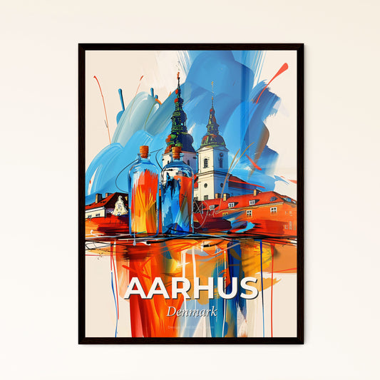 Vibrant Aarhus, Denmark - A Painting Of A Building With A Colorful Background