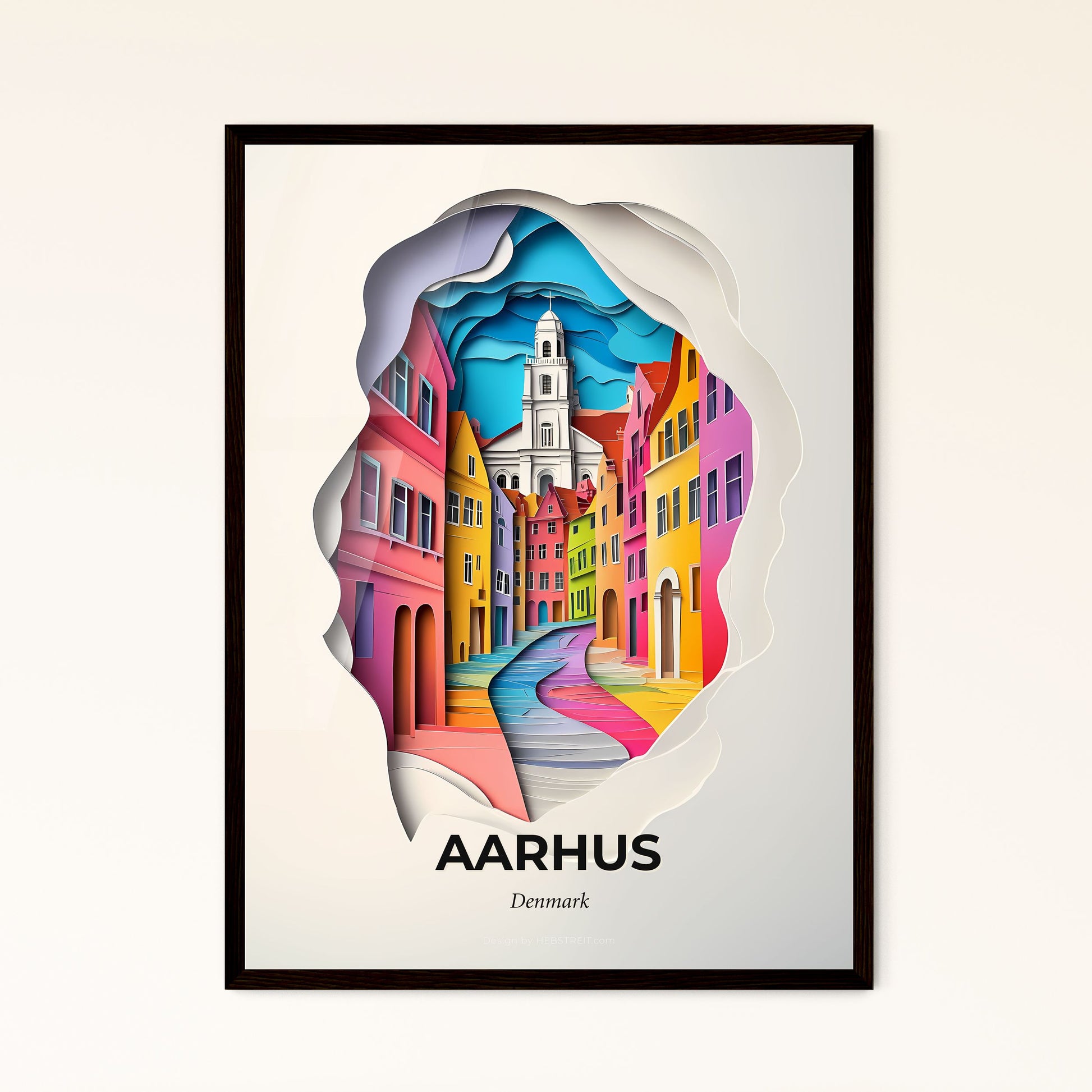 Vivid Aarhus, Denmark - a paper cut of a city with a clock tower