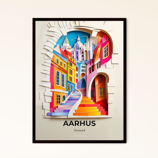 Vivid Aarhus, Denmark - a colorful city scene with a staircase going up to a building