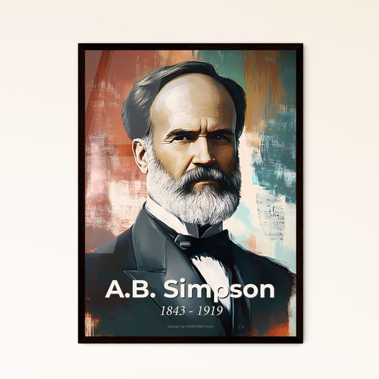 Portrait of A.B. Simpson, 1843 - 1919. Impressionistic painting of a man with a beard.