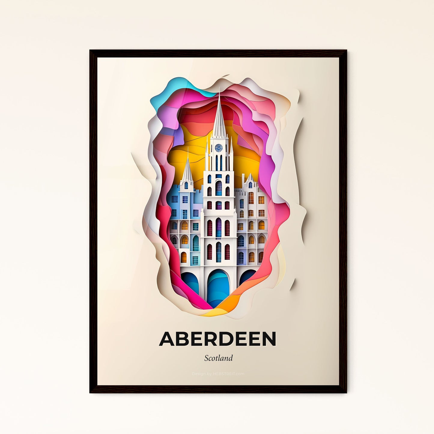 Vivid Aberdeen, Scotland - a paper cut of a church with a clock tower