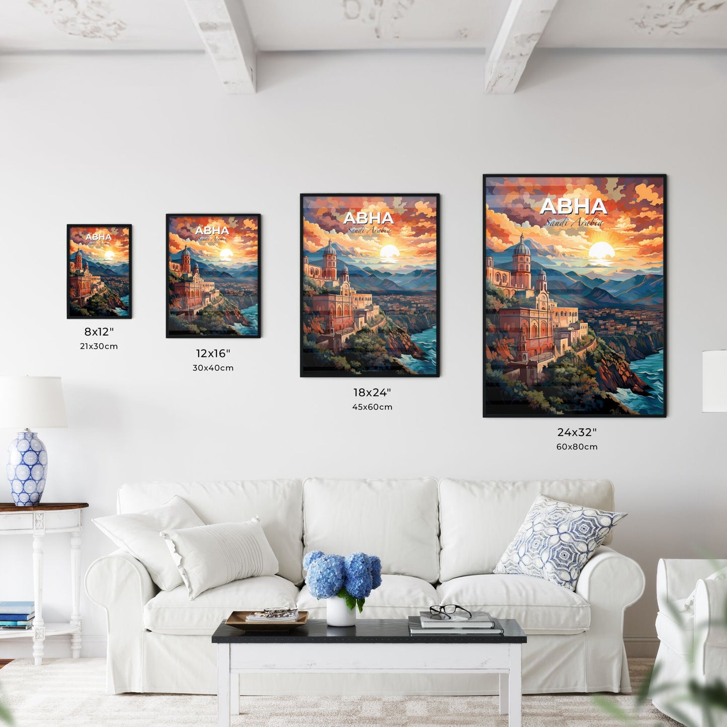 Vibrant Cityscape Skyline Painting on Canvas - Artistic City View from the Hill Default Title