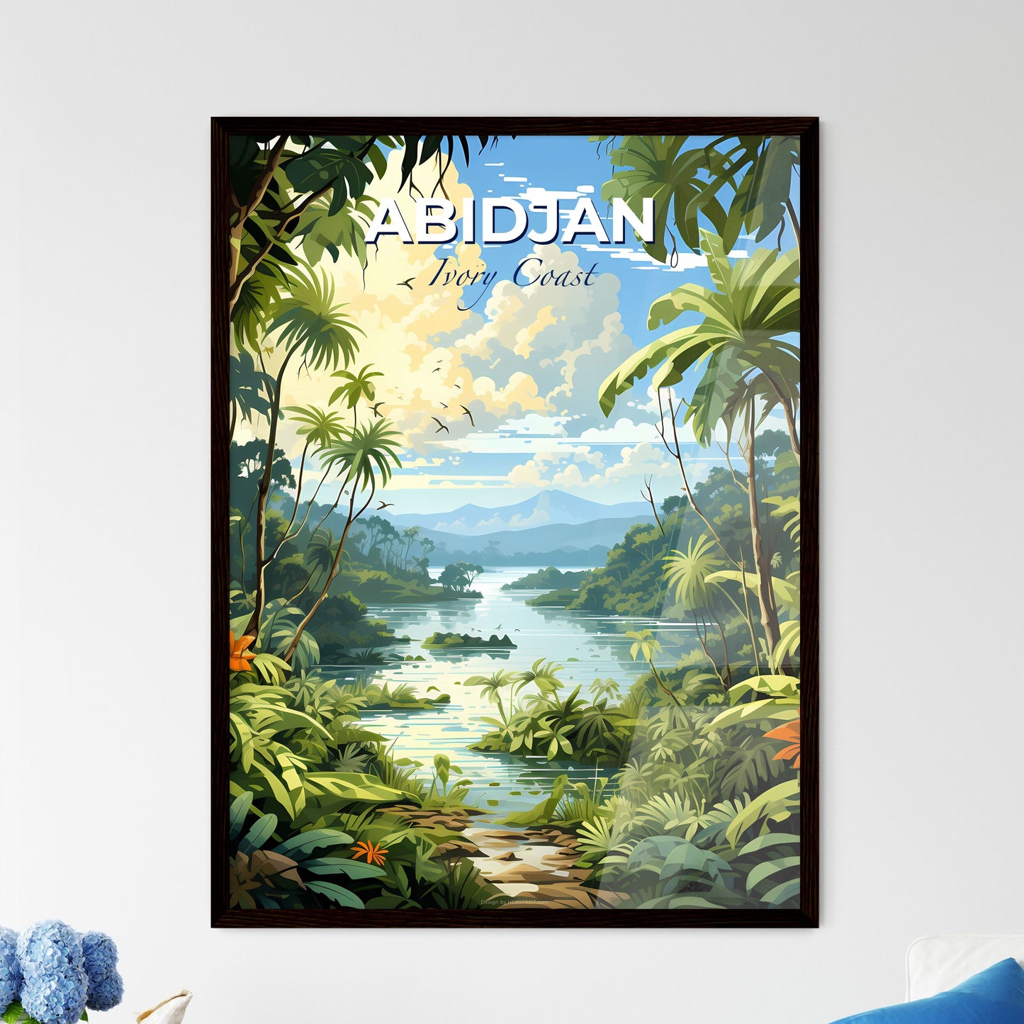 Vibrant Artistic Painting of Abidjan Ivory Coast River Skyline Featuring Lush Greenery Default Title