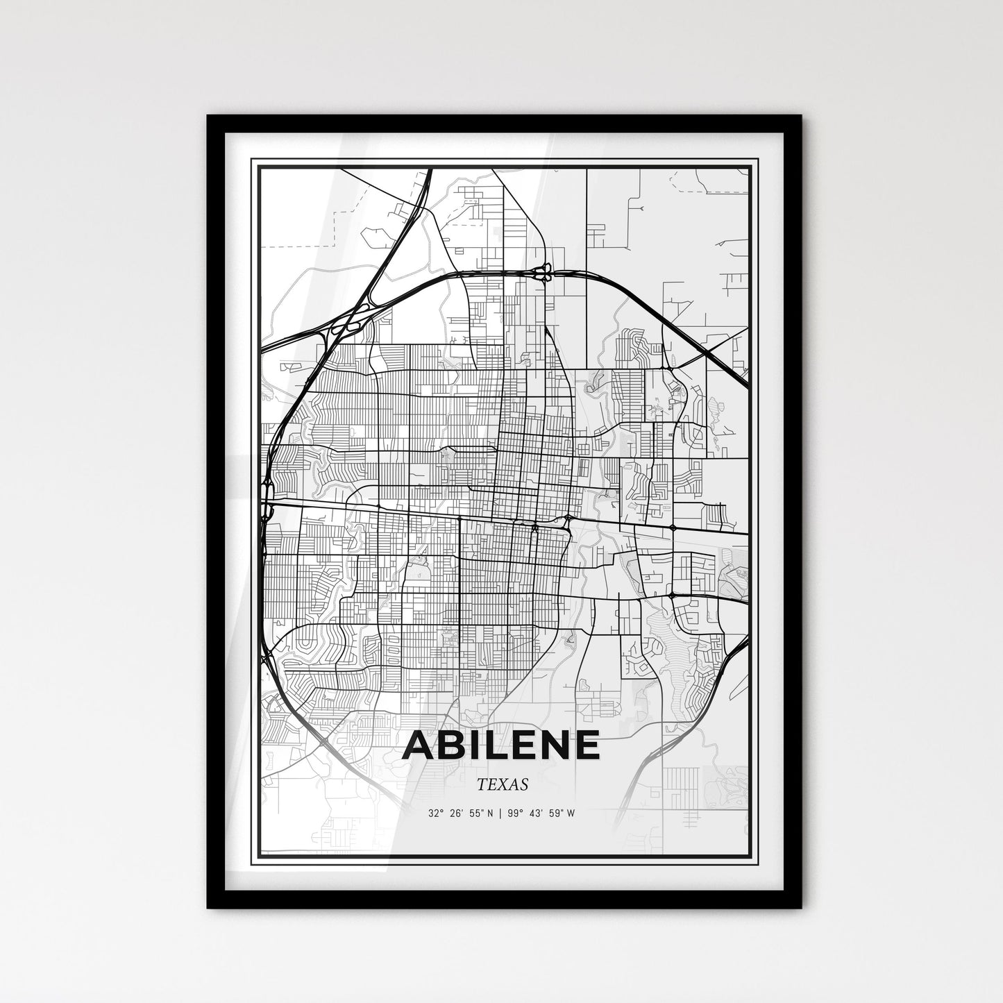 Abilene Texas - Scandinavian Style City Map for Modern Home Decor