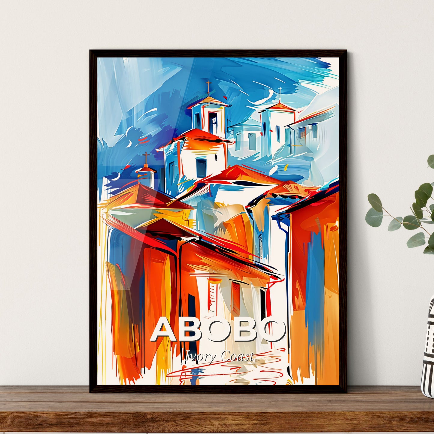 Vibrant Abobo, Ivory Coast - A Painting Of Buildings And A Road