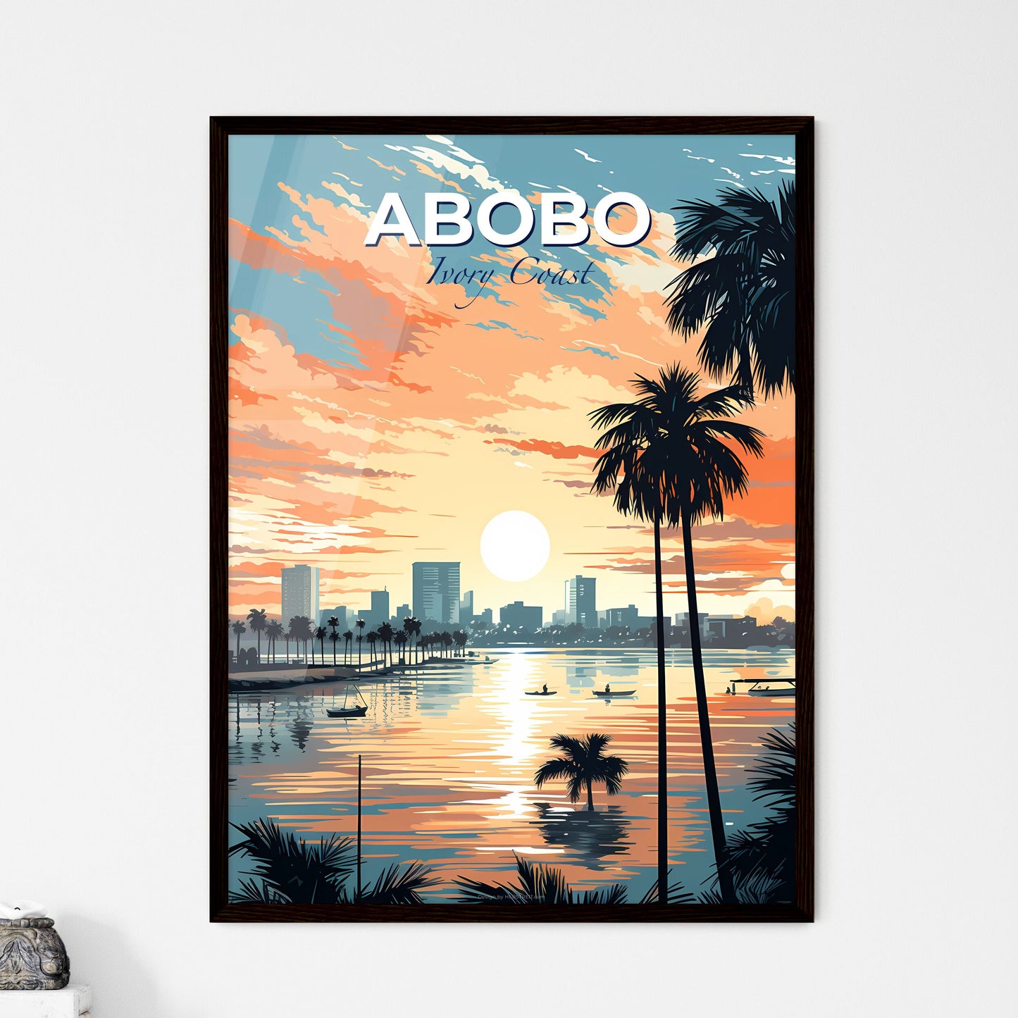 Artistic Painting of Abobo Ivory Coast City Skyline at Sunset Default Title