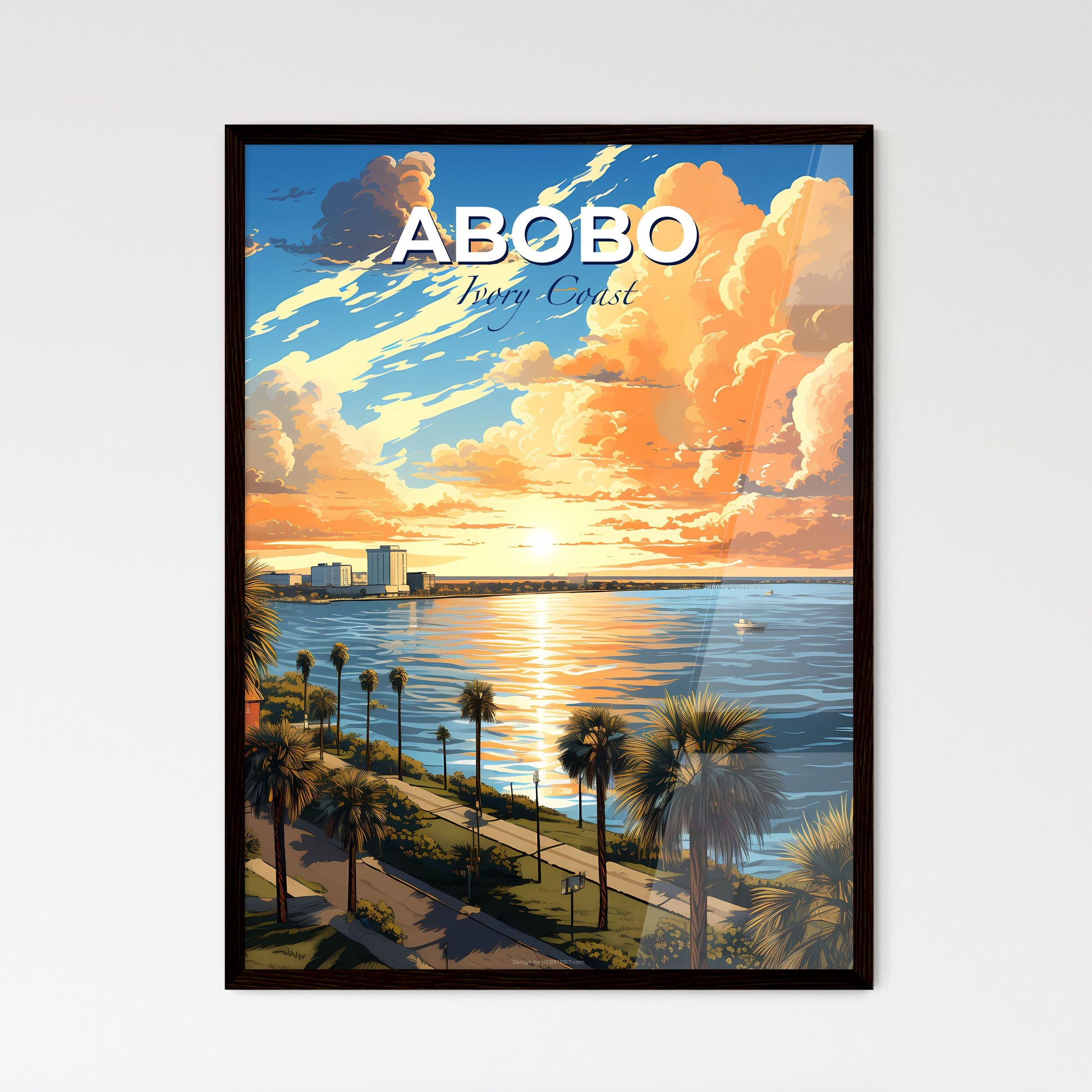 African City Skyline Abobo Ivory Coast Sunset Harbor Vibrant Painting Wall Art Poster Digital Download Default Title