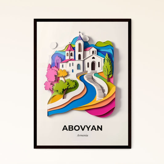 Vivid Abovyan, Armenia - a paper cut of a church and a river