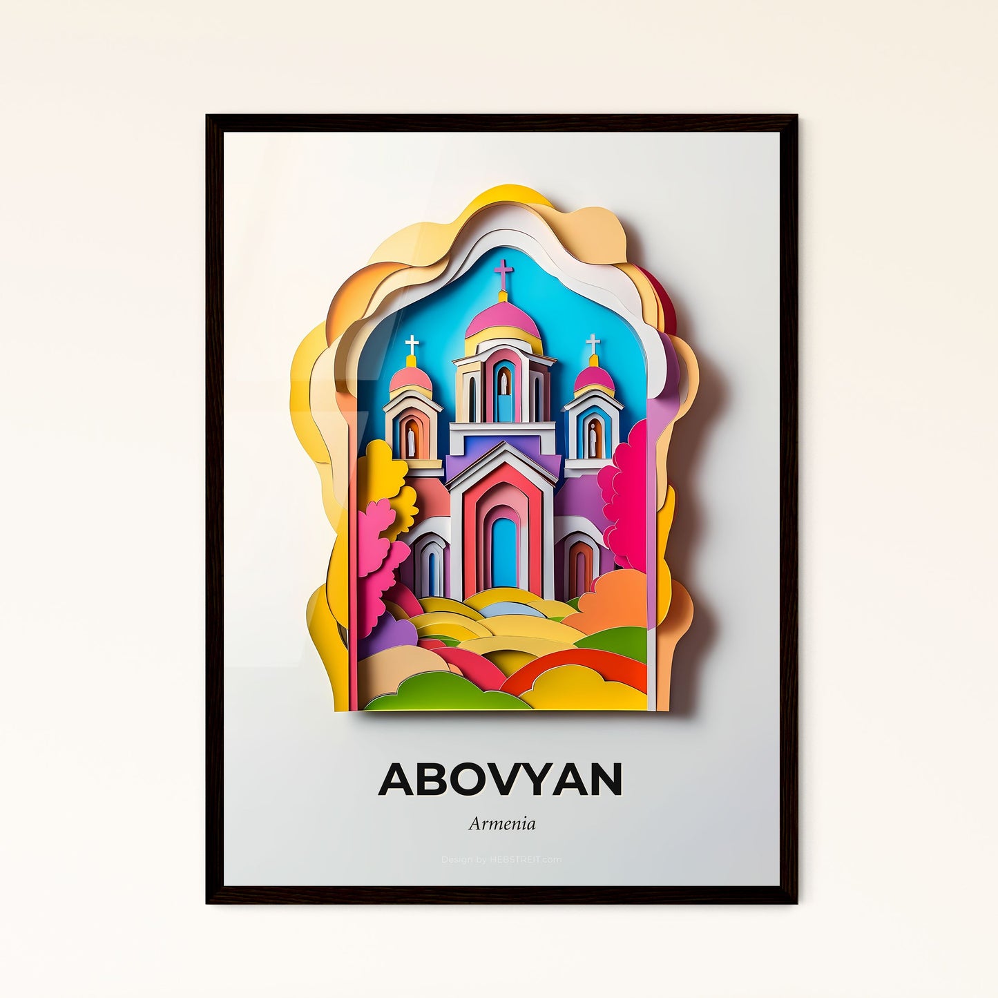 Vivid Abovyan, Armenia - a paper cut of a church with a cross on top