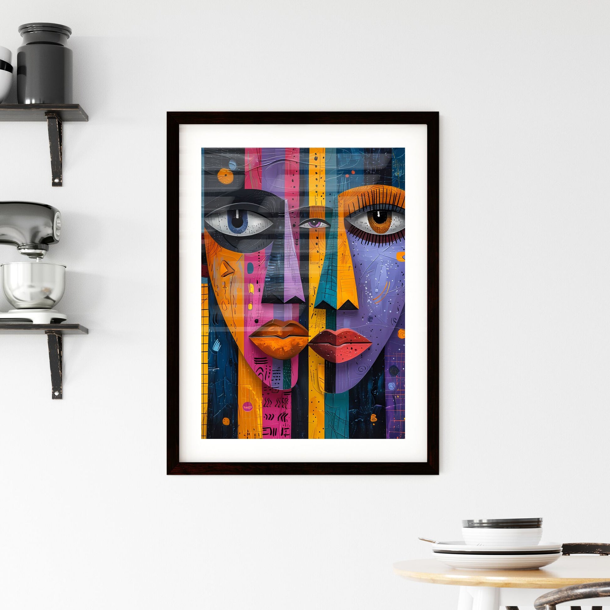 Modern African Art: Vibrant Pastel Colorful Face Painting with Human Shapes and Urban Patterns Default Title