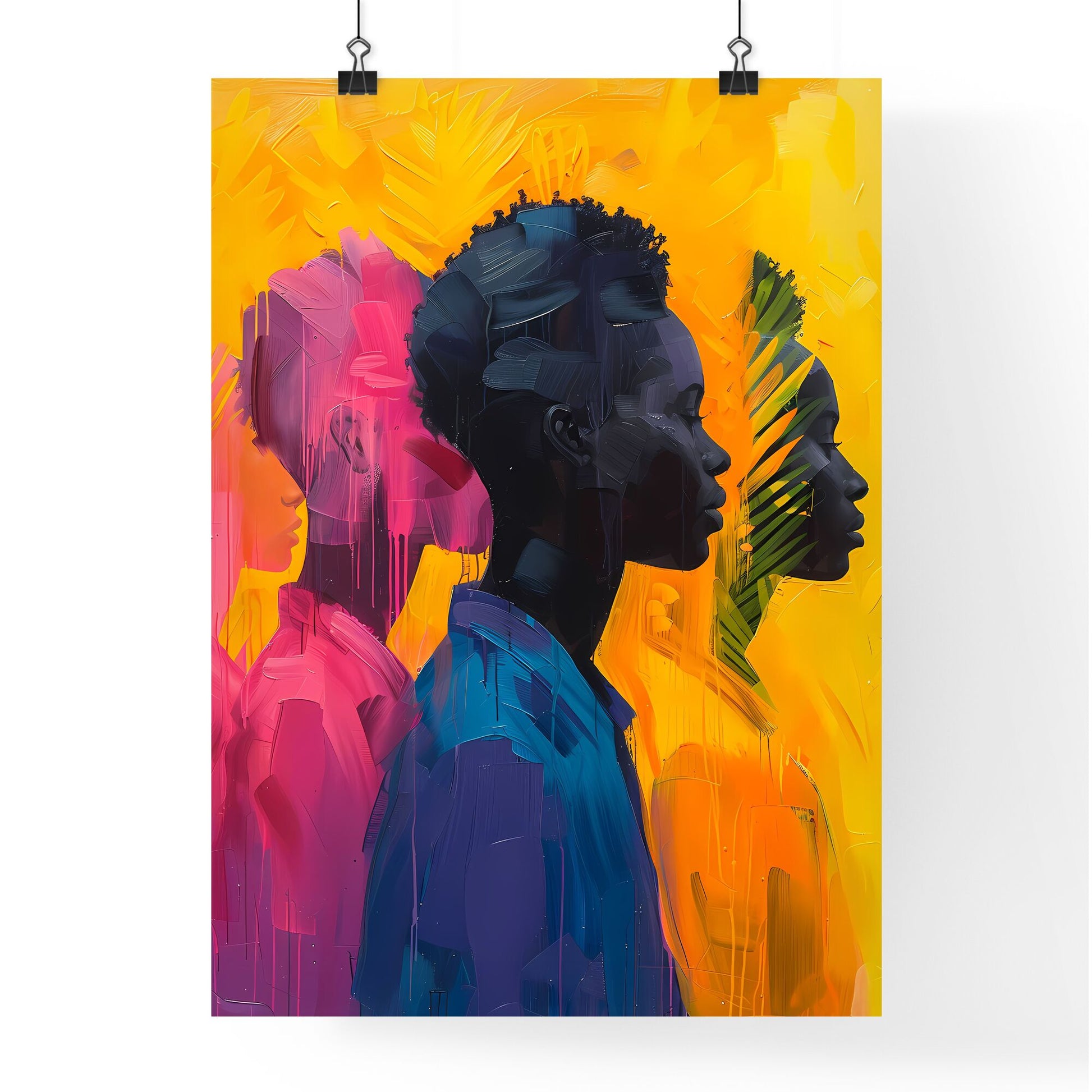 Modern African Abstract Art: Vibrant Urban Jungle Pastel Colors Multiracial People Default Title
