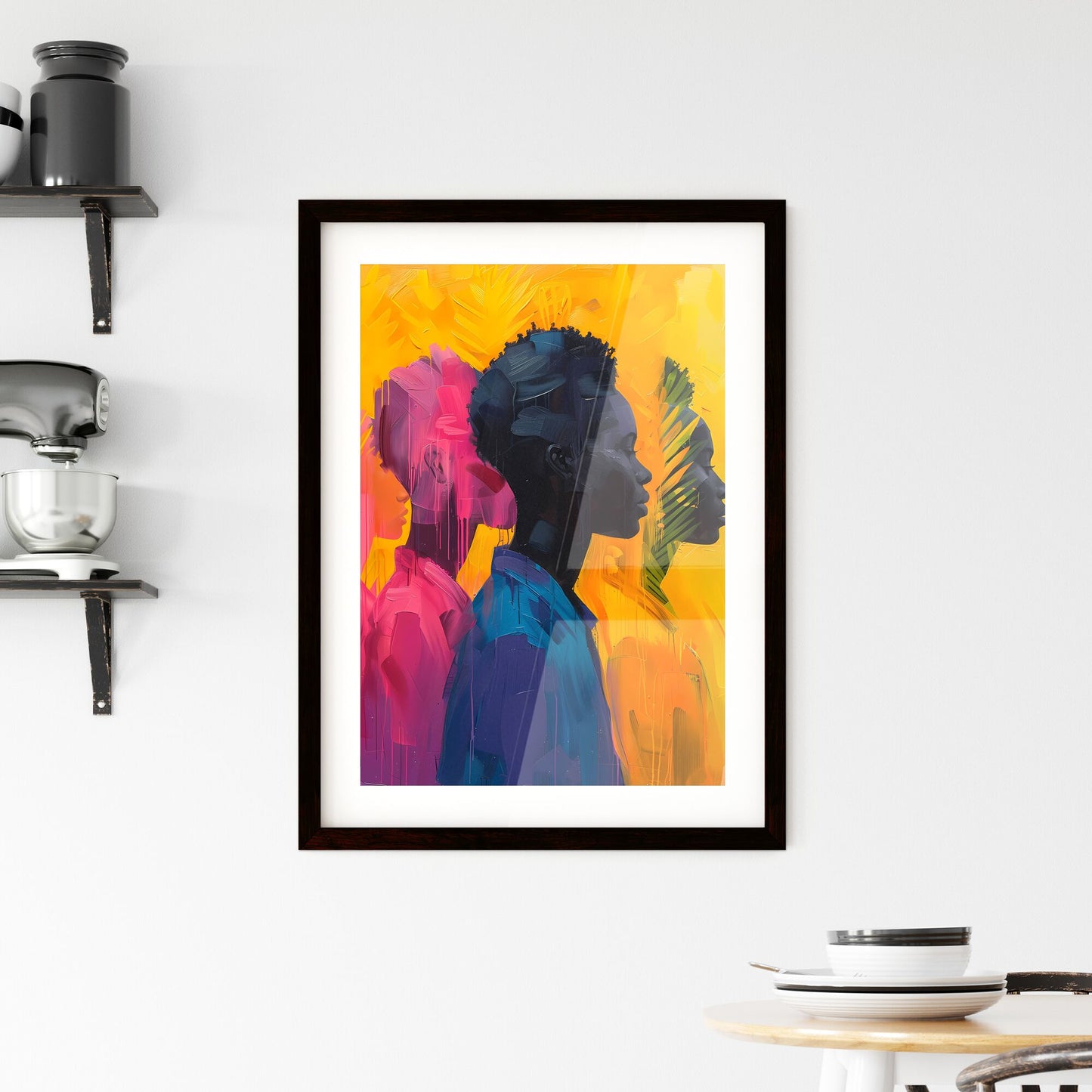 Modern African Abstract Art: Vibrant Urban Jungle Pastel Colors Multiracial People Default Title