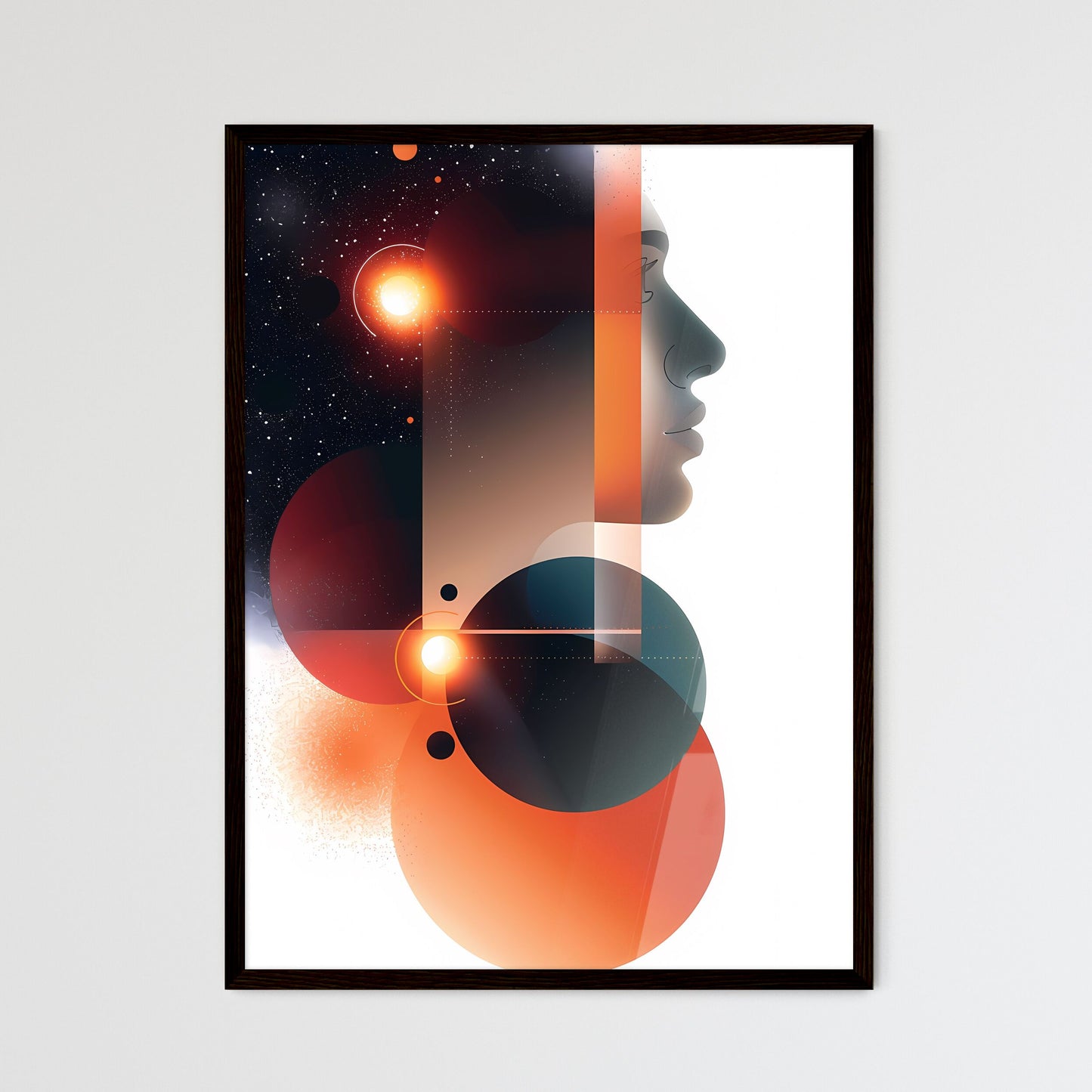 Geometric AI Art: Striking Profile of a Man in Orange and Black on White Background Default Title