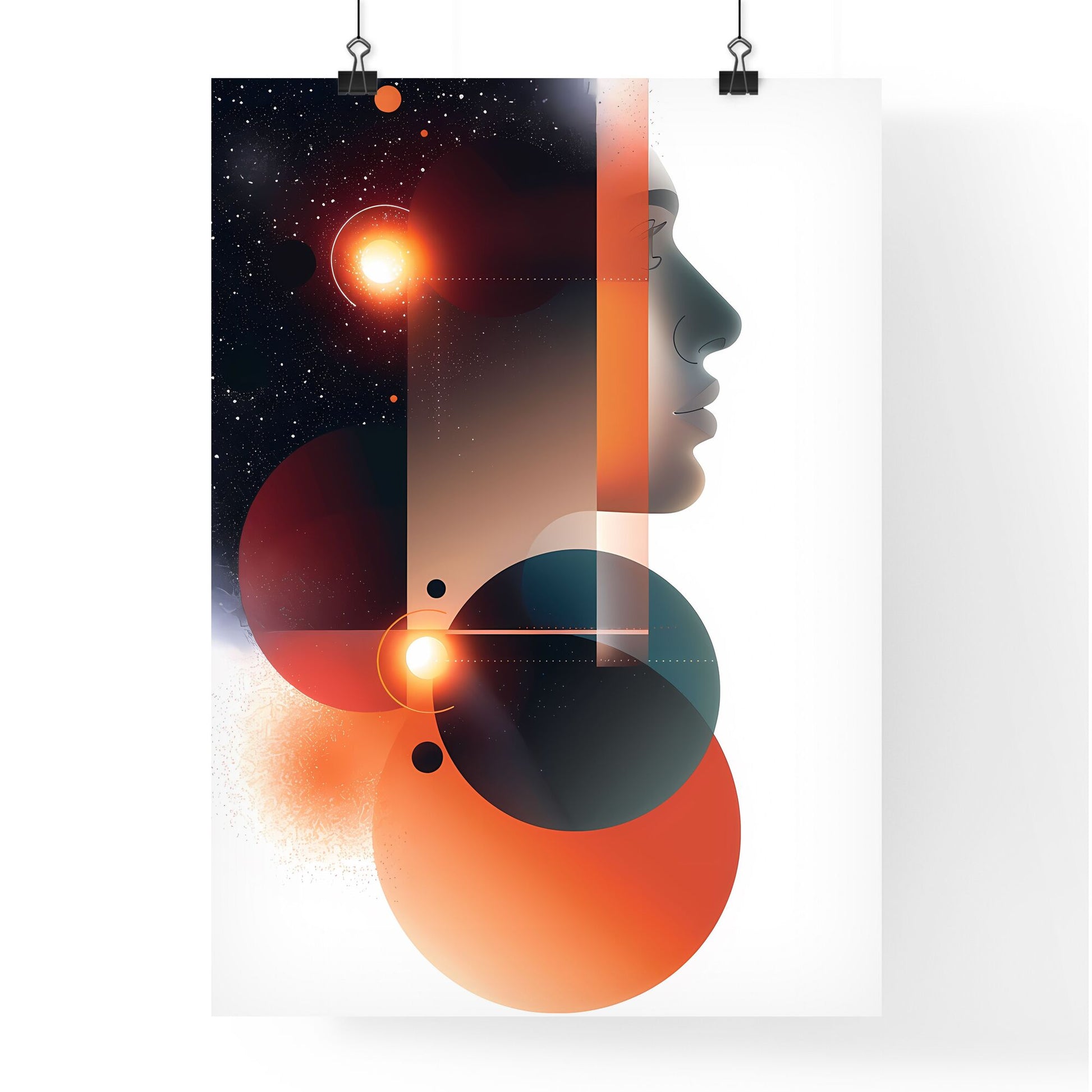 Geometric AI Art: Striking Profile of a Man in Orange and Black on White Background Default Title