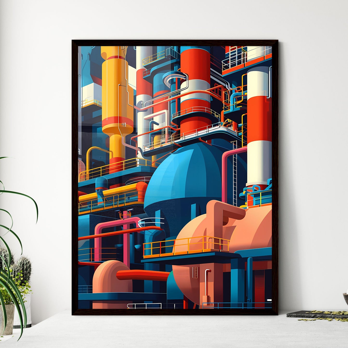 Colorful Abstract Industrial Factory Paintin - Framed Art Print