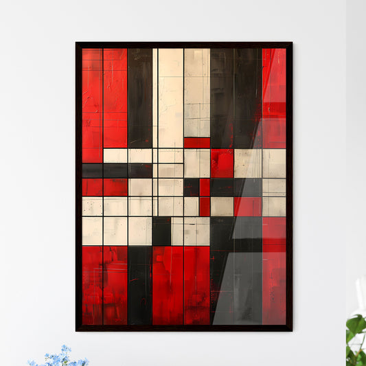Modern Abstract Geometric Art Print Canvas Wall Decor Black White Red Squares Painting Framed Art