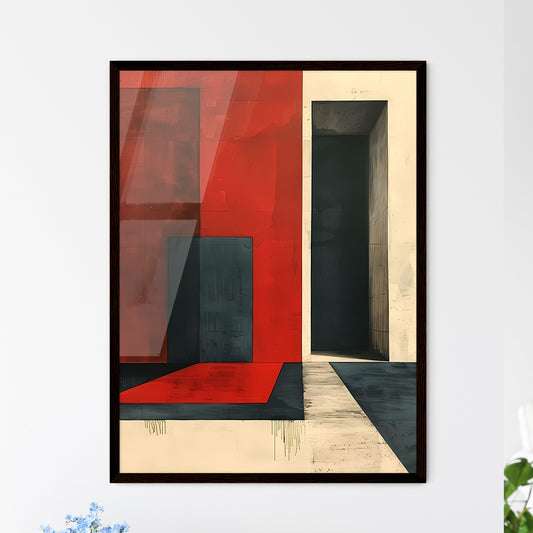 Abstract minimalist geometric wall art black white red striking lines modern contemporary painting art Nouveau Framed Art