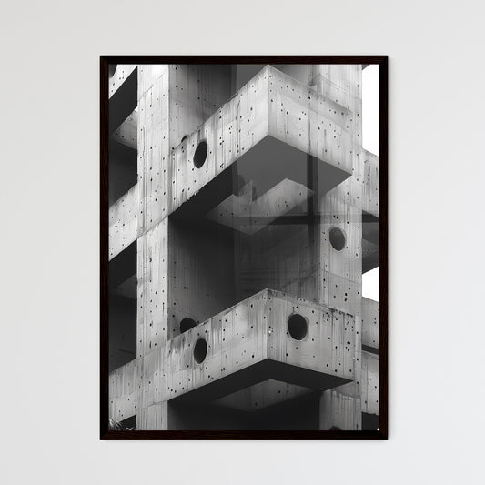 Abstract Concrete Building Structure with Colorful Artwork, Close-up of Urban Architectural Detail in Brutalism Style Framed Art
