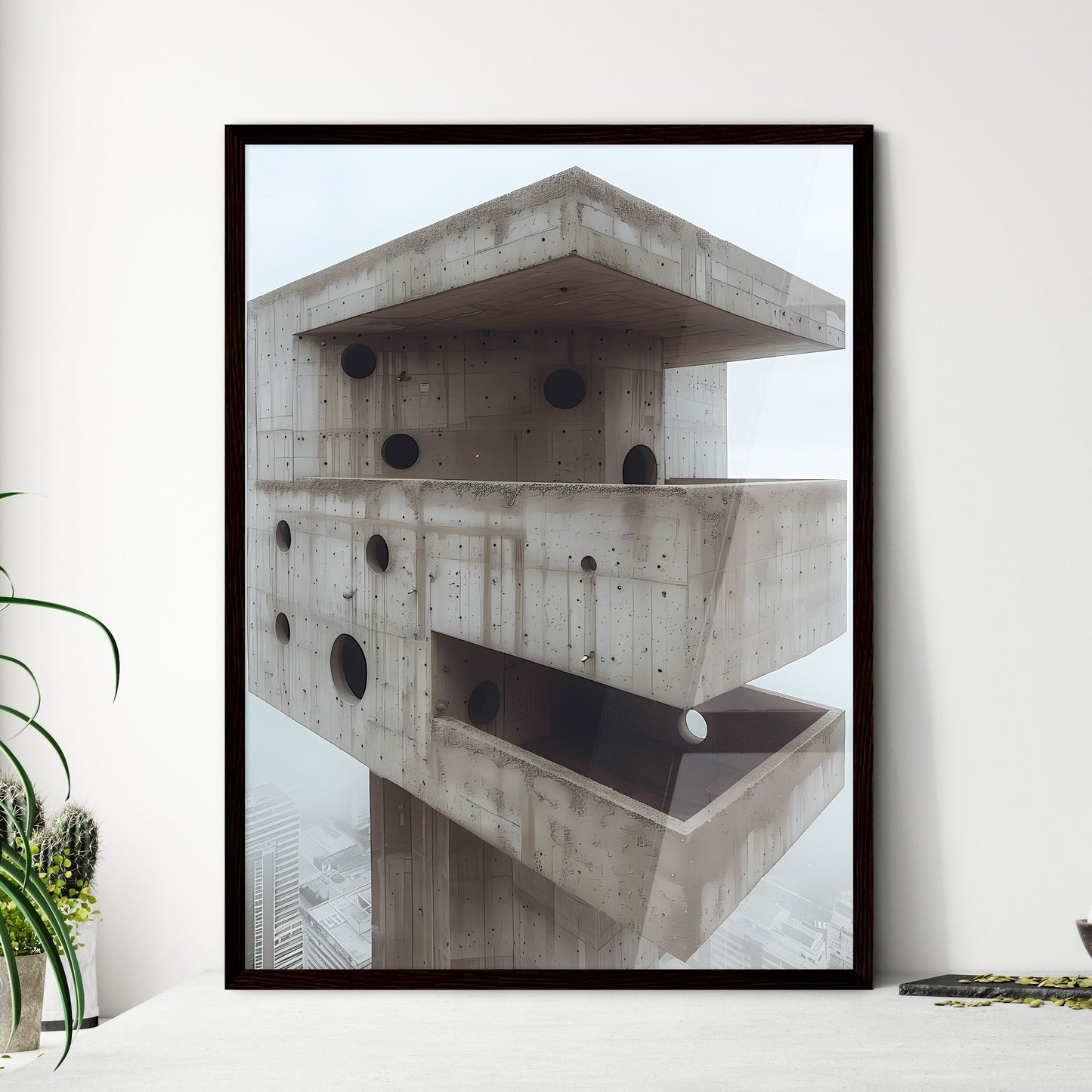 Vibrant Concrete Wall Art with Brutalistic Architecture and Rough Textures, Abstract Painting Close-up Framed Art