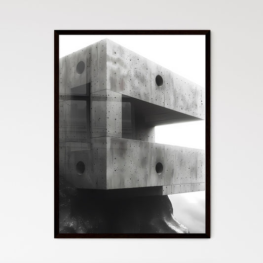 Vibrant Painting Displaying Abstract Brutalist Architecture with Concrete Walls and Intricate Hole Patterns Framed Art