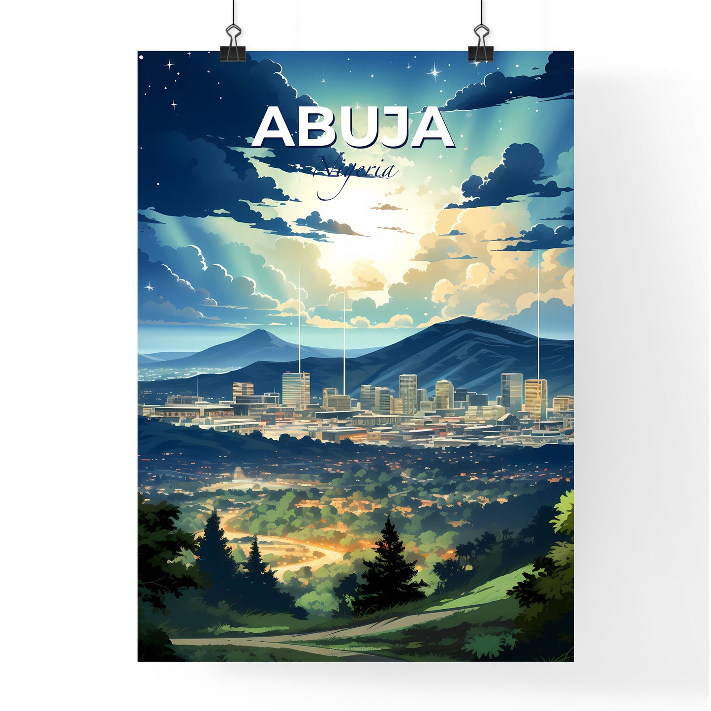 City Art Skyline Vibrant Painting Abuja Nigeria Mountains Africa Default Title