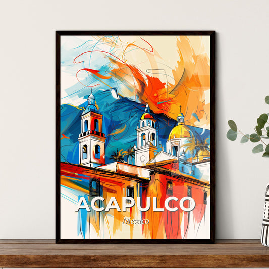 Vibrant Acapulco, Mexico - A Painting Of A Building With A Mountain In The Background