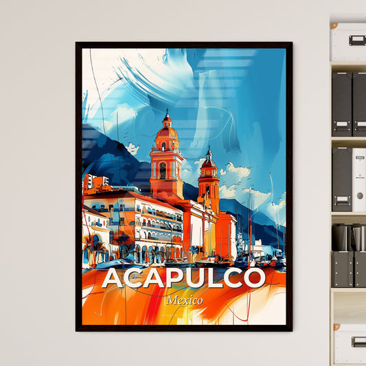 Vibrant Acapulco, Mexico - A Painting Of A Building With A Tower And A Body Of Water