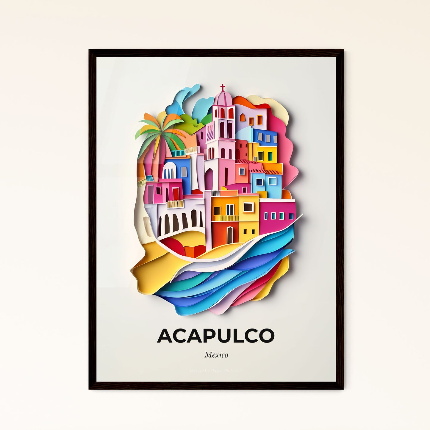 Vivid Acapulco, Mexico - a paper cut of a city with a church