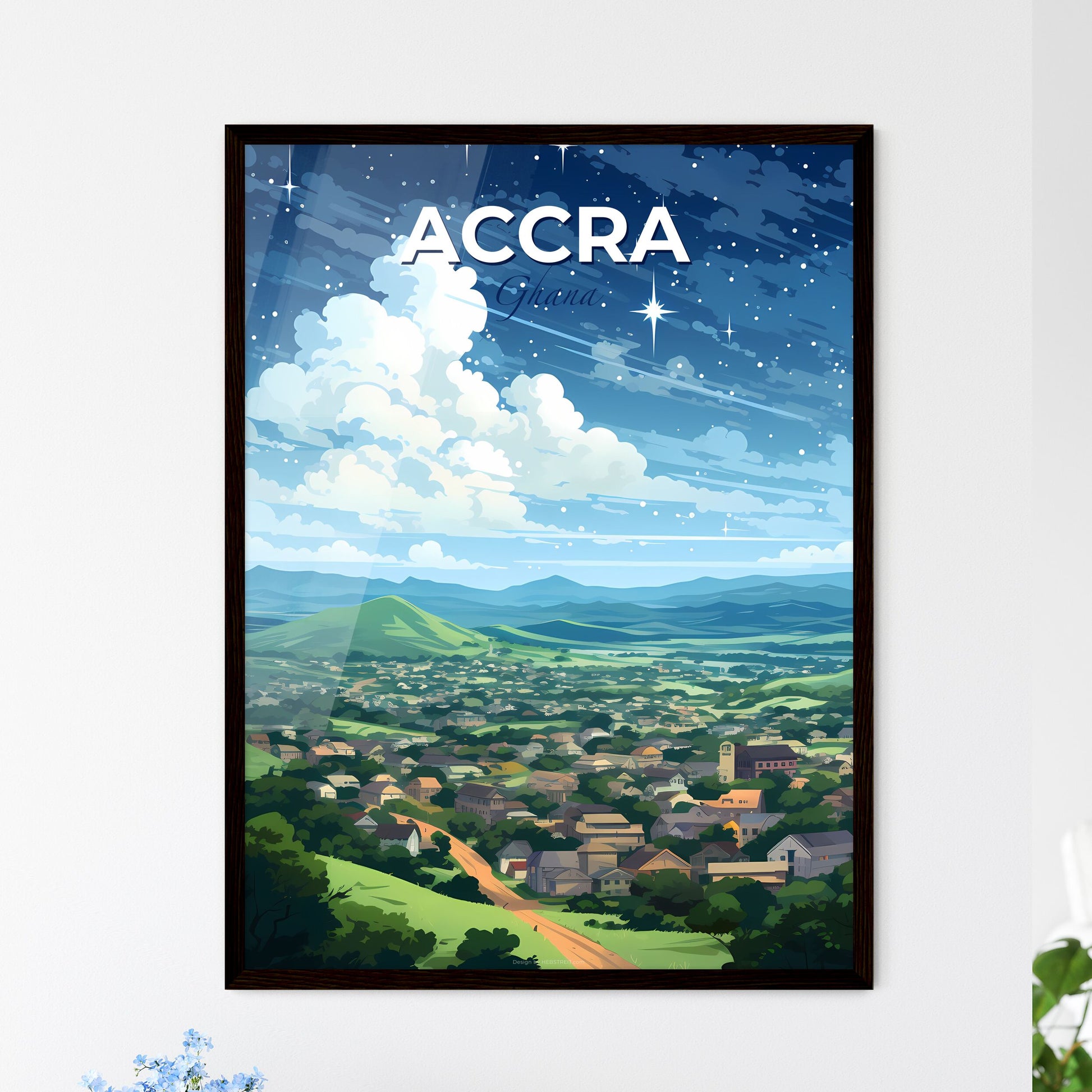 Accra Hills Landscape Ghana Canvas Art Painting Modern City Skyline Stars Artistic Default Title