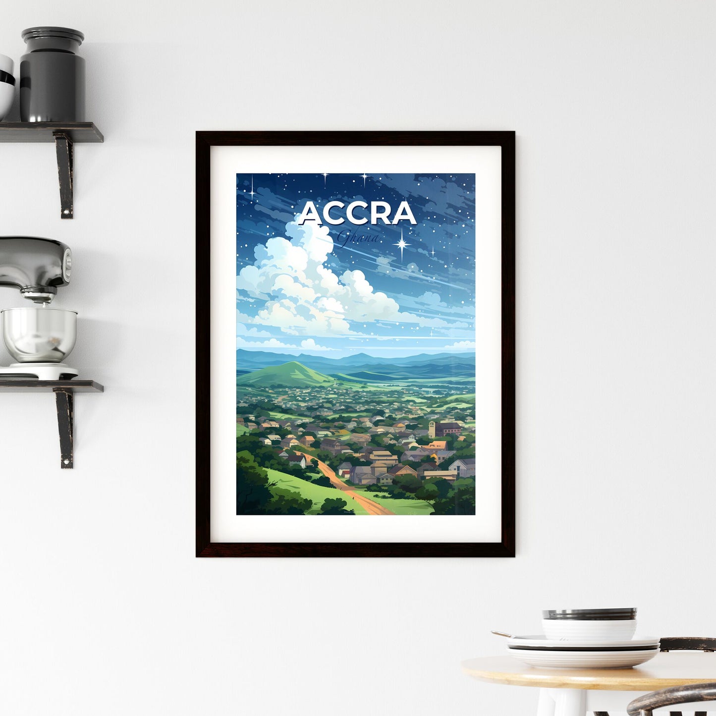 Accra Hills Landscape Ghana Canvas Art Painting Modern City Skyline Stars Artistic Default Title